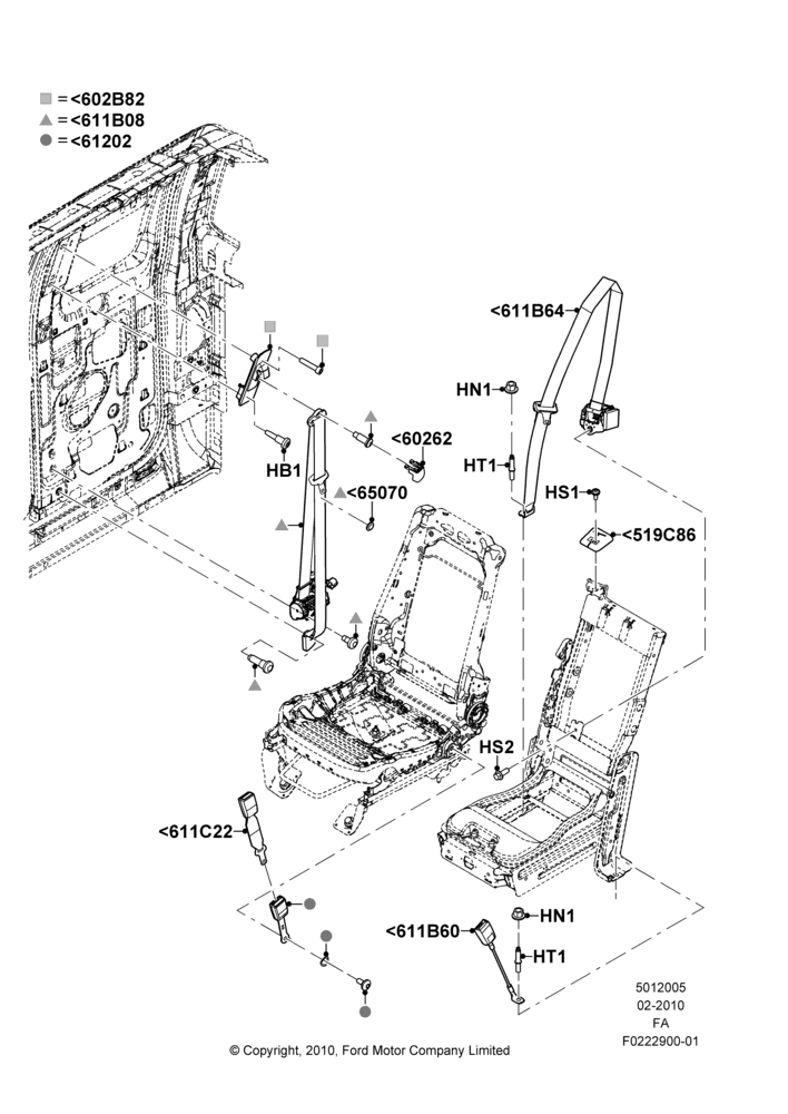 05B - Front Seat Belts, Super Cab, With Split Bench Front Seat; 22/FEB/2010-05/JUL/2016