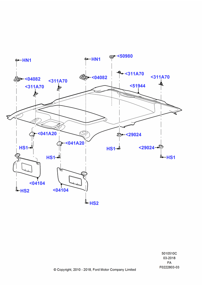 10C - Headlining and Sun Visors, Crew Cab; 22/FEB/2010-05/JUL/2016