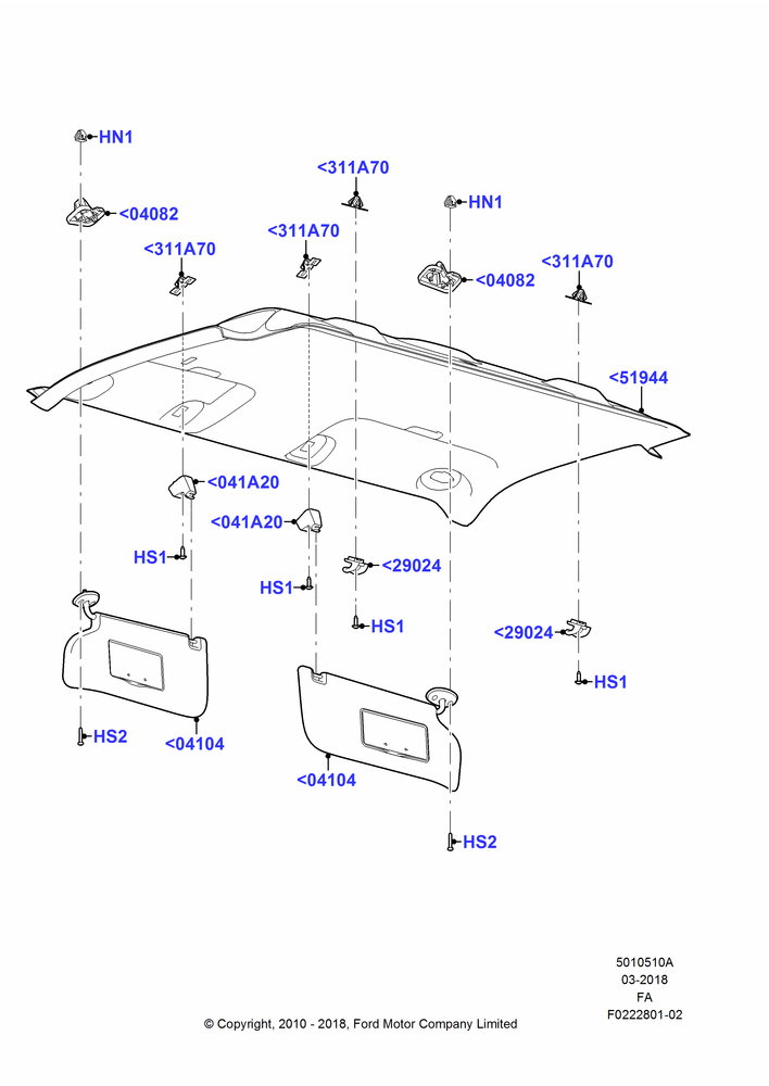 10A - Headlining and Sun Visors, Regular Cab; 22/FEB/2010-05/JUL/2016
