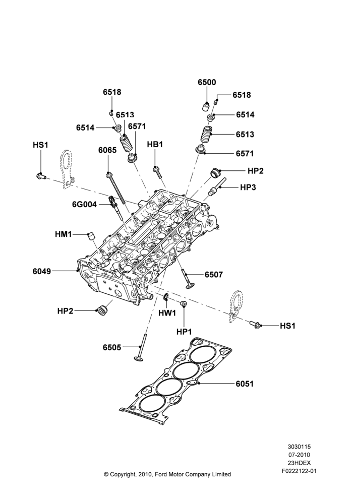 15F - Cylinder Head, 2.3L 4V NA I4 Petrol; 26/JUL/2010-16/DEC/2011