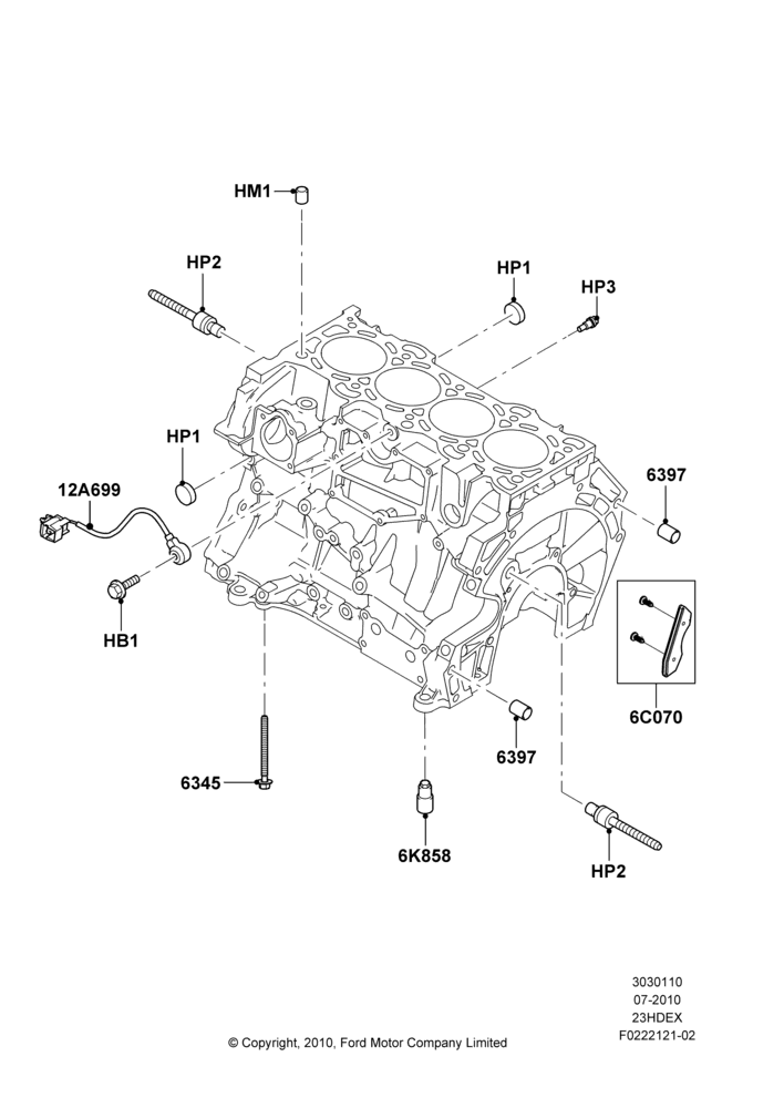 10F - Cylinder Block and Plugs, 2.3L 4V NA I4 Petrol; 26/JUL/2010-16/DEC/2011