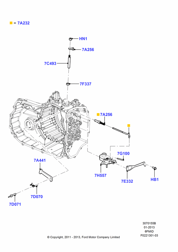 55B - Transmission Control Mechanisms, 6 Speed Auto Trans 6F Mid-Range; 08/AUG/2011-24/DEC/2014