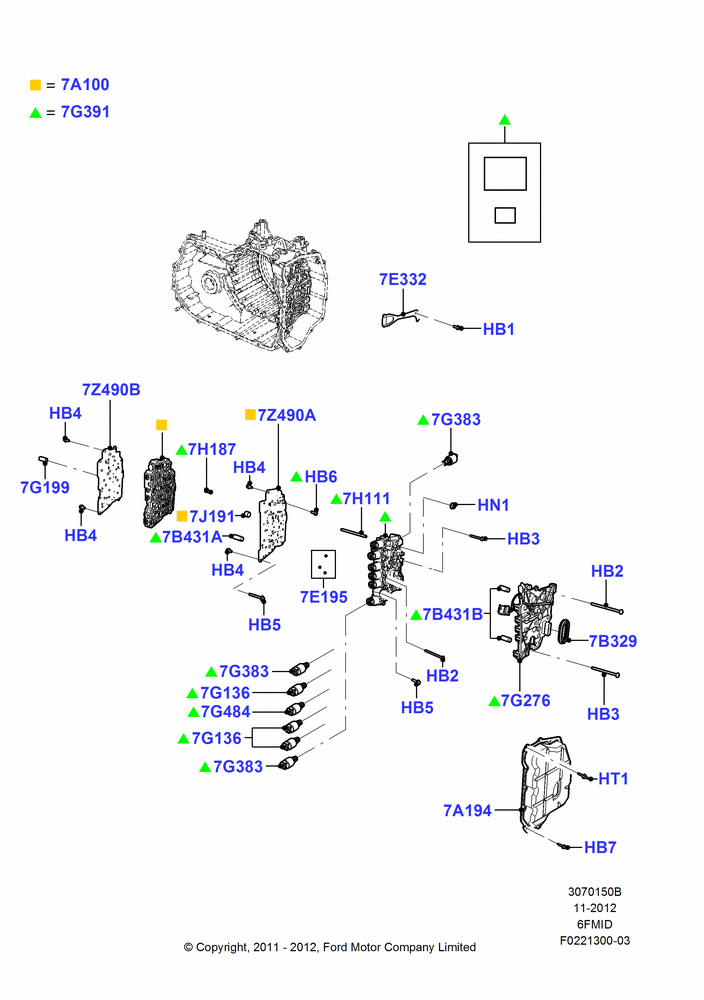 50B - Valve Body - Main Control & Servo's, 6 Speed Auto Trans 6F Mid-Range; 08/AUG/2011-24/DEC/2014