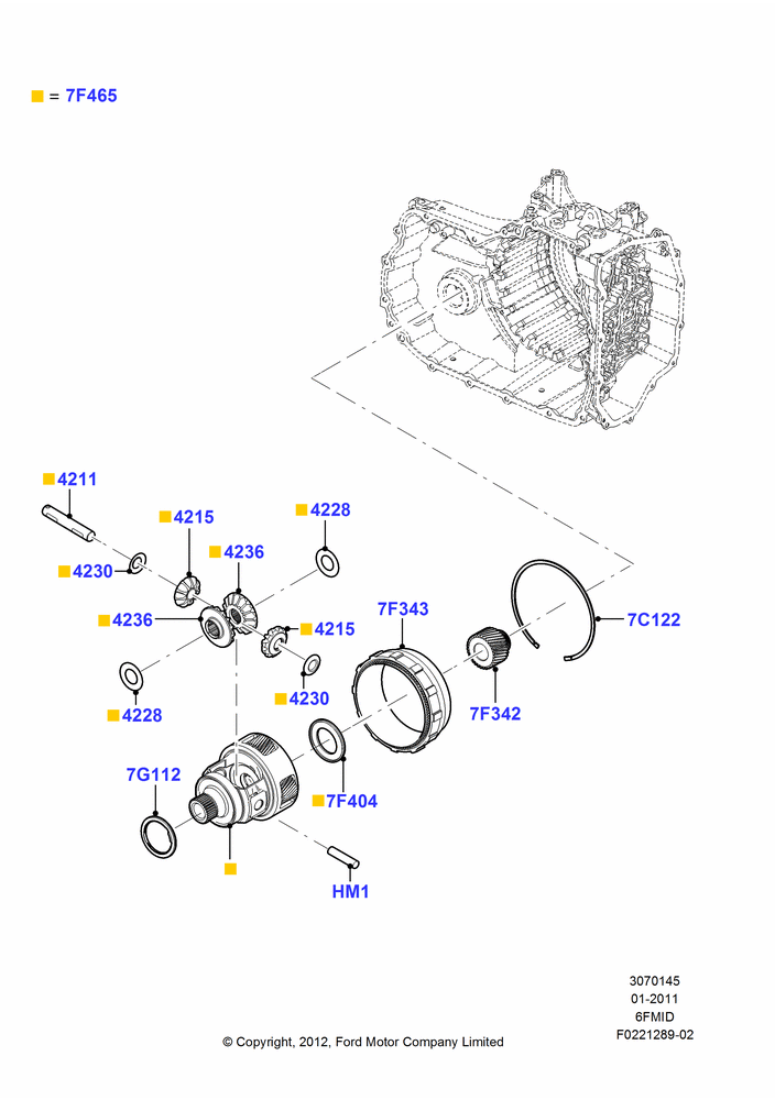 45B - Automatic Transaxle Diff.Component, 6 Speed Auto Trans 6F Mid-Range; 08/AUG/2011-24/DEC/2014