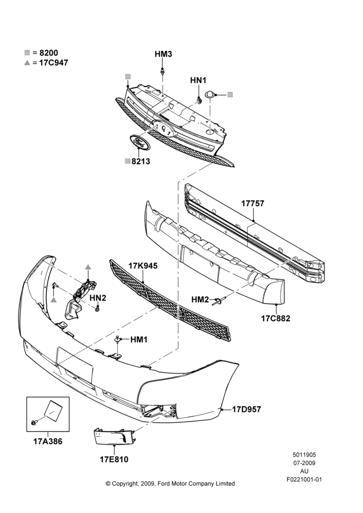 05L - Radiator Grille and Front Bumper, 4 Door Sedan, SE, SEL Version, S Series; 20/JUL/2009-07/DEC/2010