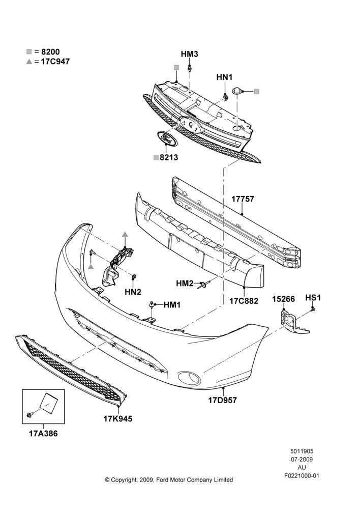 05K - Radiator Grille and Front Bumper, 4 Door Sedan, SES Version; 20/JUL/2009-07/DEC/2010