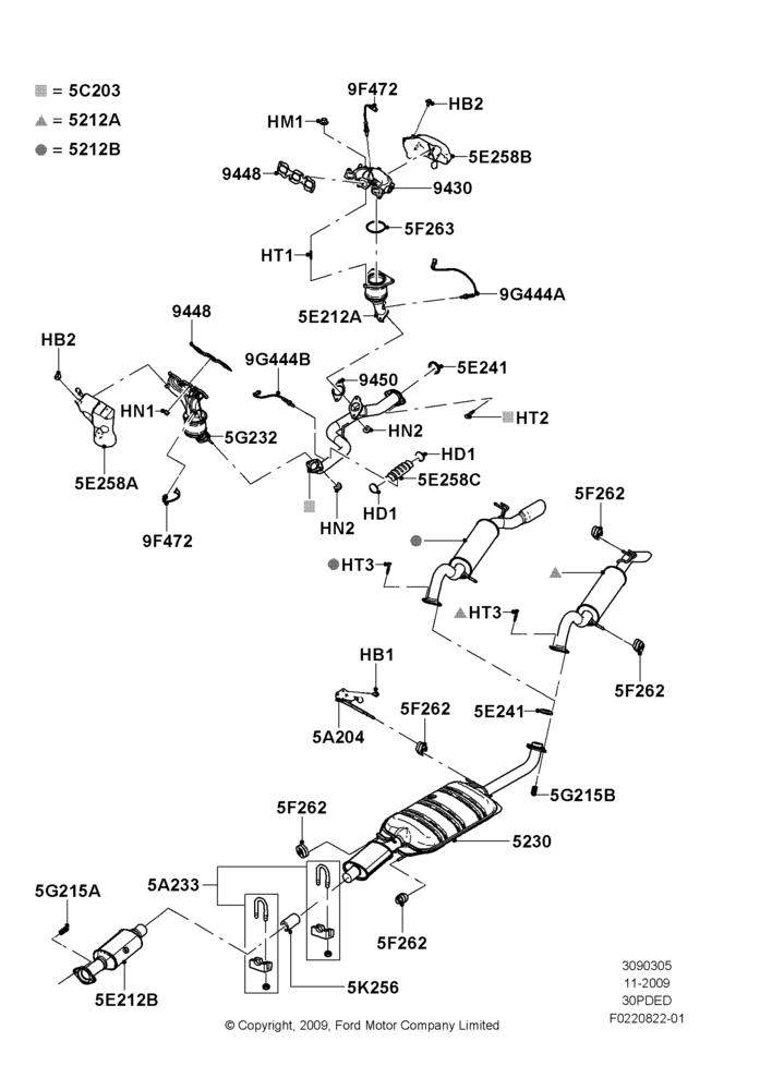 Exhaust System, 3.0L 4V OHC V6 Duratec 230HP