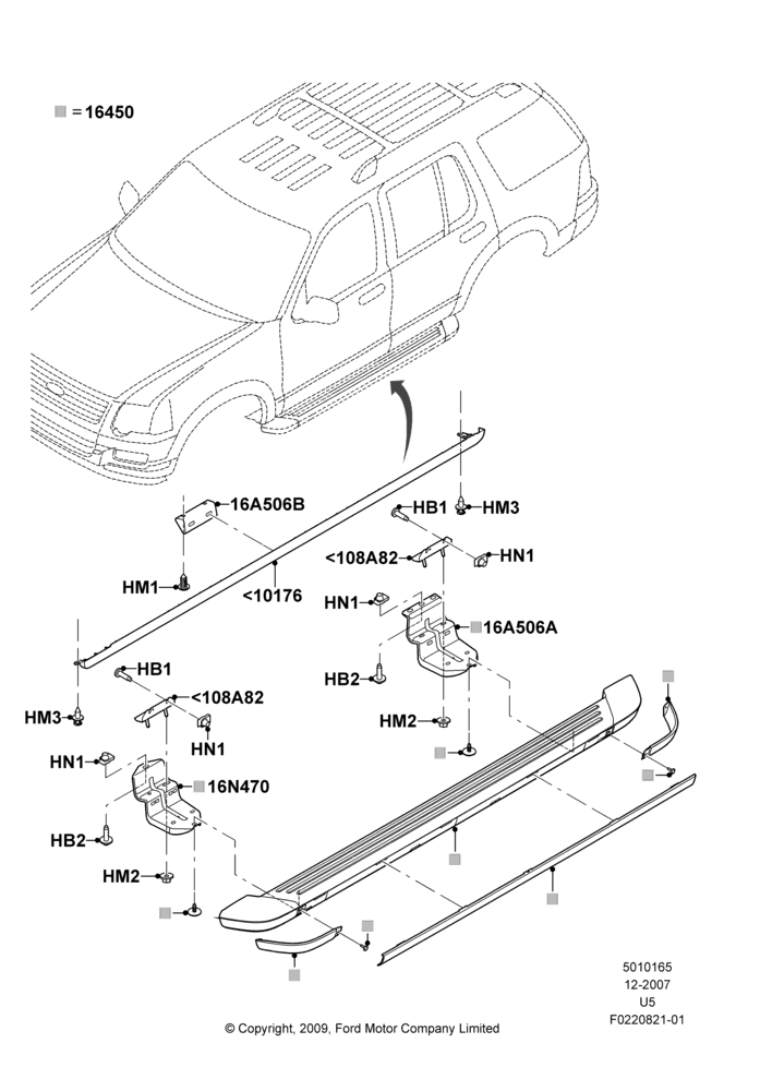 65AB - Running Boards/Side Steps, Sport Package, With Painted Step Bar, XLT; 03/DEC/2007-16/DEC/2010