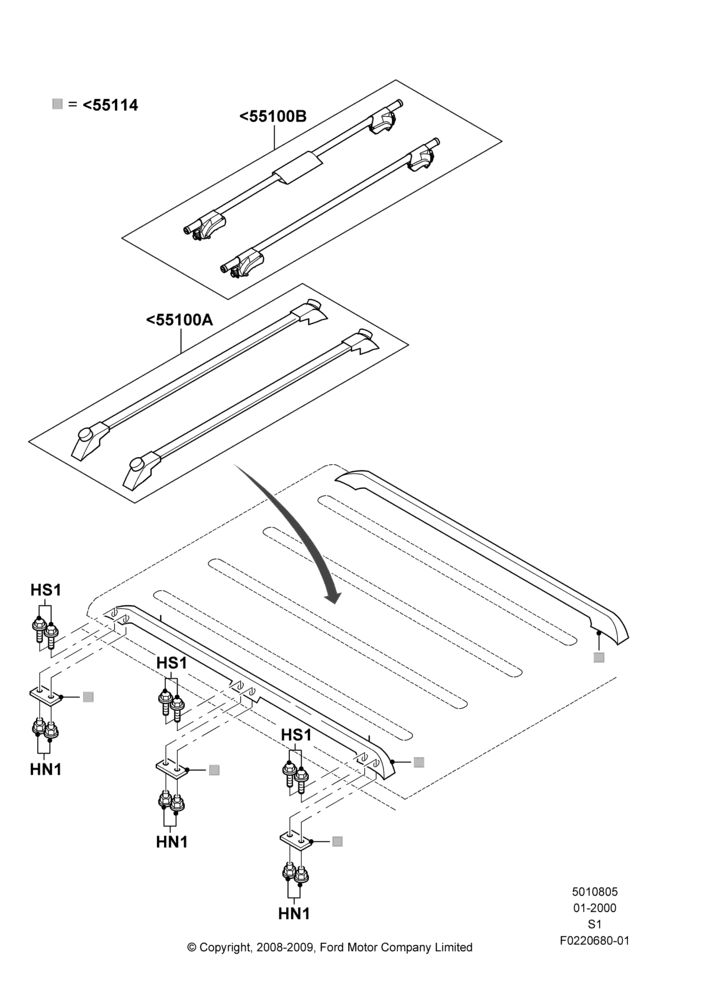 05A - Roof Rack Systems, Production Installed; 31/JAN/2000-30/JUN/2005