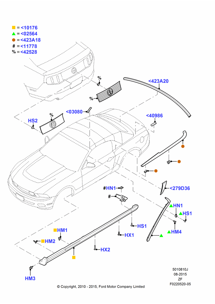 10J - Body Mouldings, Convertible; 22/MAR/2010-27/JUN/2014