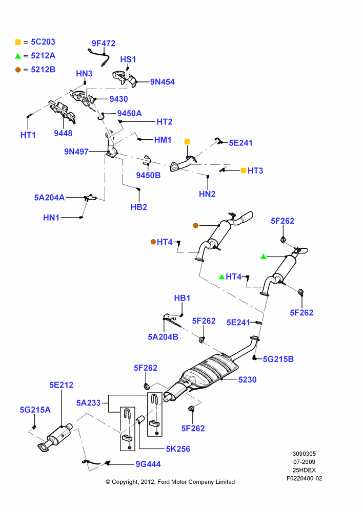 Exhaust System, 2.5L Duratec (110kW/150PS)