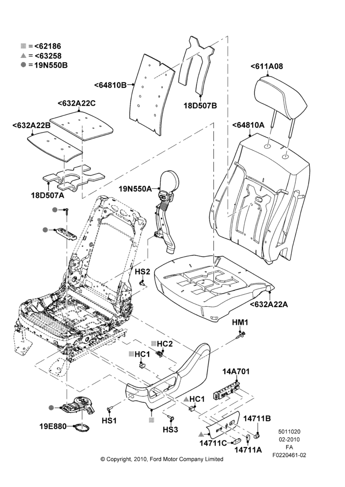 20E - Front Seat Pads/Valances & Heating, With Driver 10 Way Pwr Seat Adjust, With Drivers Heated And Cooled Seat, With Pass Heated And Cooled Seat, With Pass 10 Way Power Seat Adjust; 22/FEB/2010-05/JUL/2016