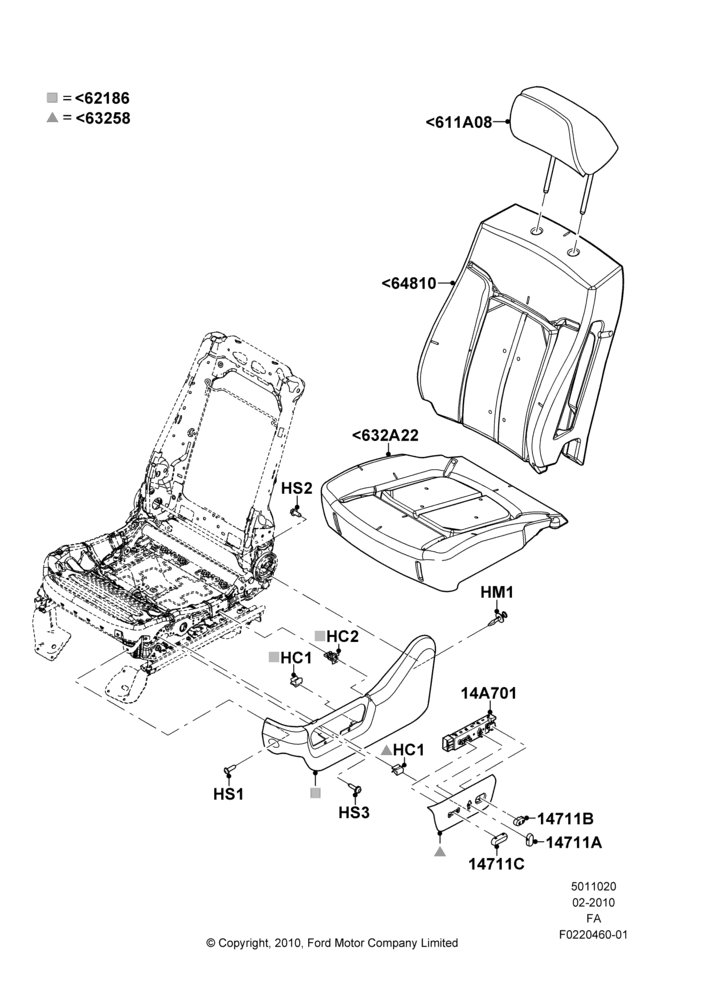 20D - Front Seat Pads/Valances & Heating, Less Temp Control Driver Seat, Less Temp Control Passenger Seat, With Driver 10 Way Pwr Seat Adjust, With Pass 10 Way Power Seat Adjust; 22/FEB/2010-05/JUL/2016