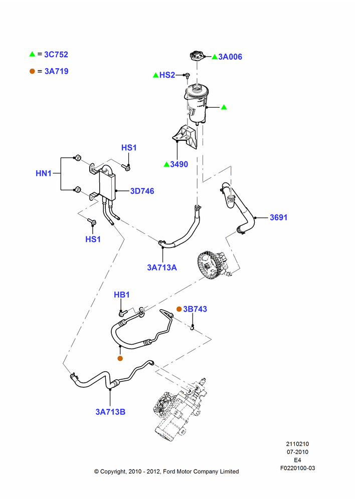 10H - Supply & Return Hoses - Power Strg, With Gas Engines, With Single Rear Wheels; 26/JUL/2010