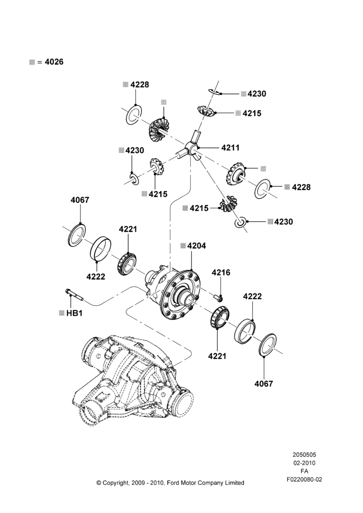 05D - Components - Rear Axle Diff & Carr., Rear Axle Less Limited Slip Diff, With Single Rear Wheels, (-) 3.73, Differential; 22/FEB/2010-05/JUL/2016