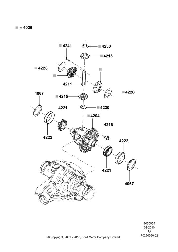 05B - Components - Rear Axle Diff & Carr., 3.73 Ratio, Wide Frame (Pickup), Rear Axle Less Limited Slip Diff, With Single Rear Wheels, Differential; 22/FEB/2010-05/JUL/2016