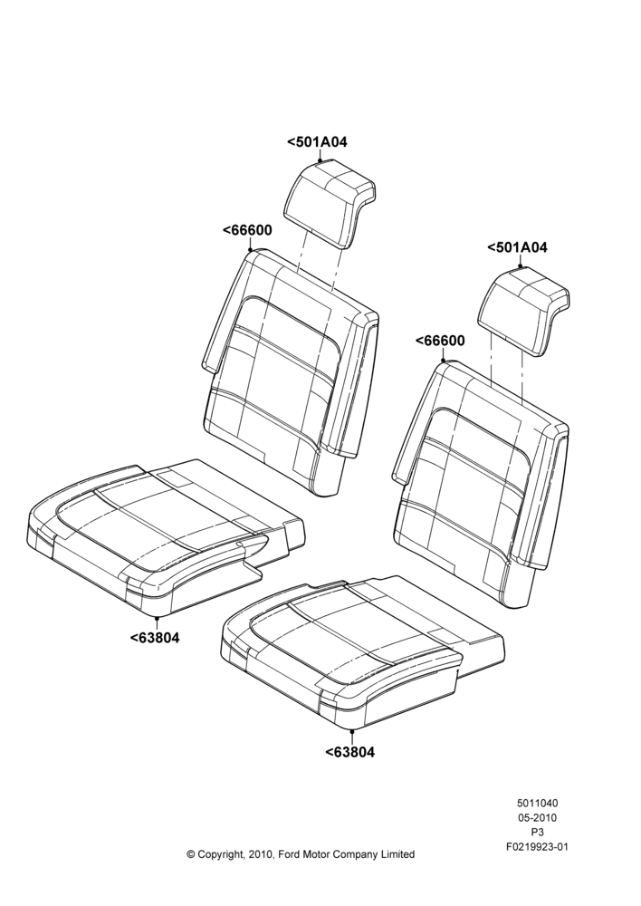 40D - Rear Seat Covers, With Third Row Power Folding Seat; 10/MAY/2010-29/FEB/2012