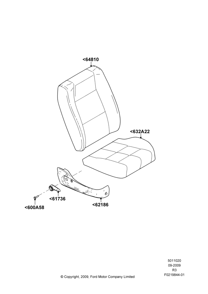 20J - Front Seat Pads/Valances & Heating, With Split Bench Front Seat, 40% Seat, in 60/40 seat; 14/SEP/2009-16/DEC/2011