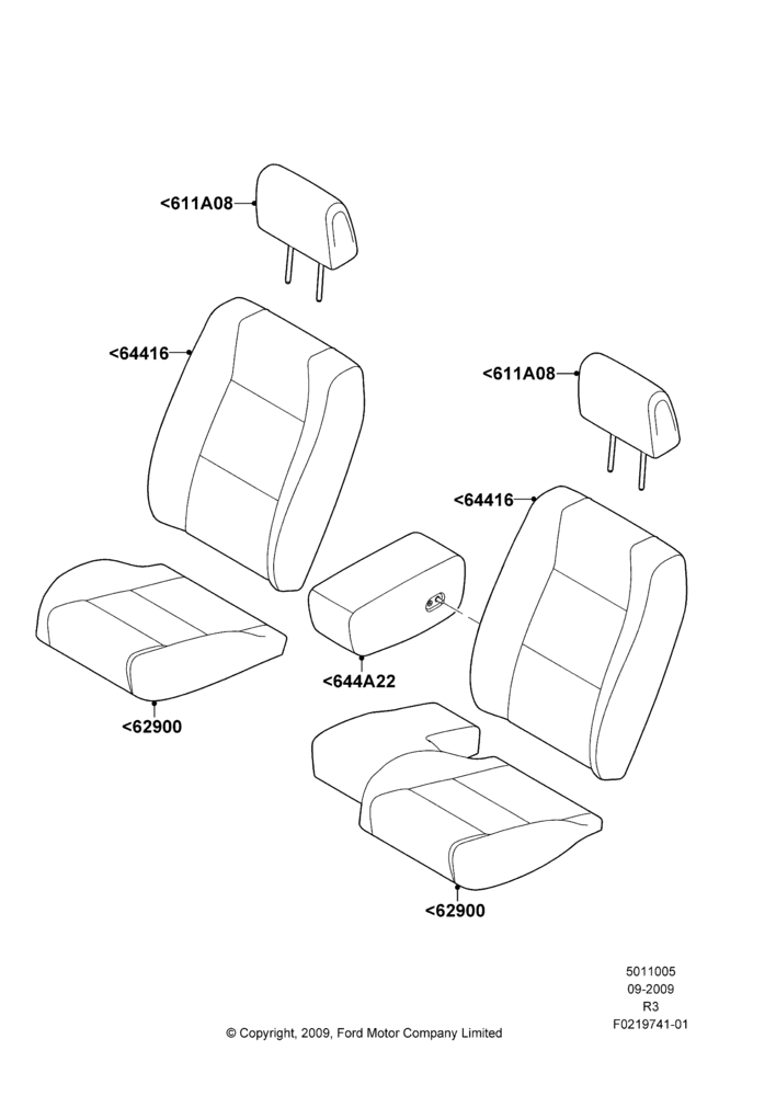 05K - Front Seat Covers, Regular Cab, With Split Bench Front Seat; 14/SEP/2009-16/DEC/2011