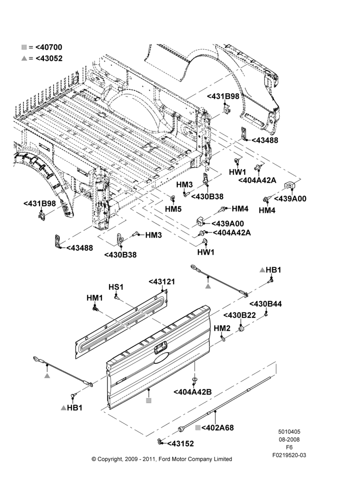 05Y - Pick Up Box/Tailgate and Tonneau, Tailgate Less Flexible Step, Production Installed; 18/AUG/2008-23/DEC/2014