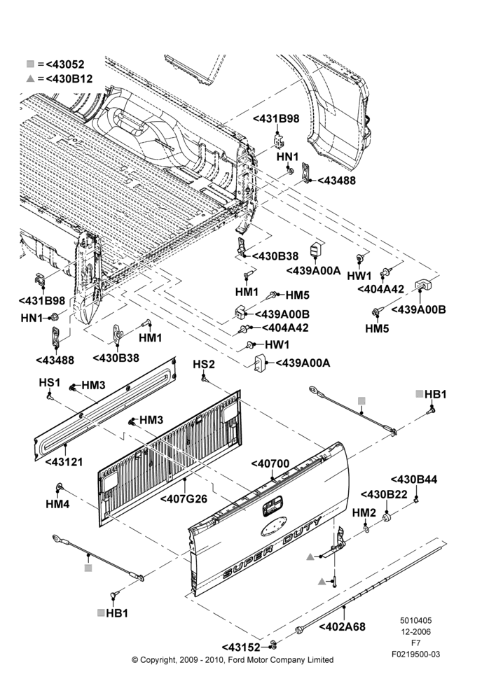 05P - Pick Up Box/Tailgate and Tonneau, Tailgate Less Flexible Step, Production Installed; 18/DEC/2006-12/FEB/2010