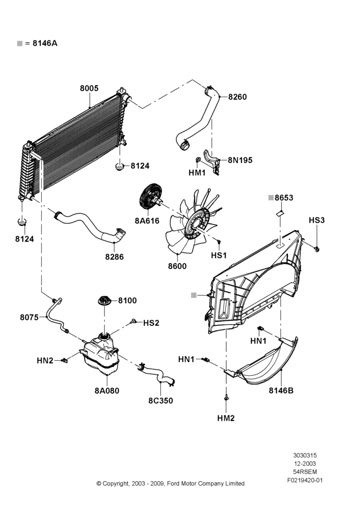 15C - Radiator/Coolant Overflow Container, 5.4L Modular SOHC V8; 01/DEC/2003-02/AUG/2004