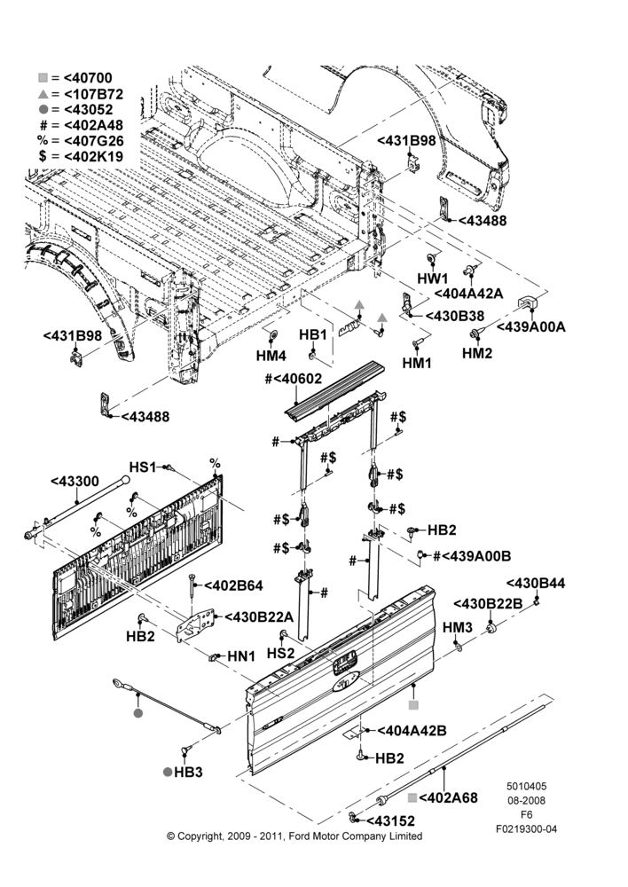 05W - Pick Up Box/Tailgate and Tonneau, Tailgate - With Flexible Step, Production Installed; 18/AUG/2008-23/DEC/2014