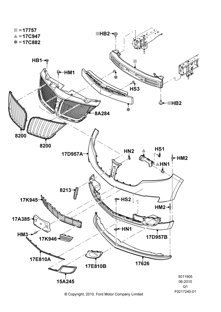 05E - Radiator Grille and Front Bumper, Lincoln/Mercury Series; 12/JUL/2010-08/AUG/2011