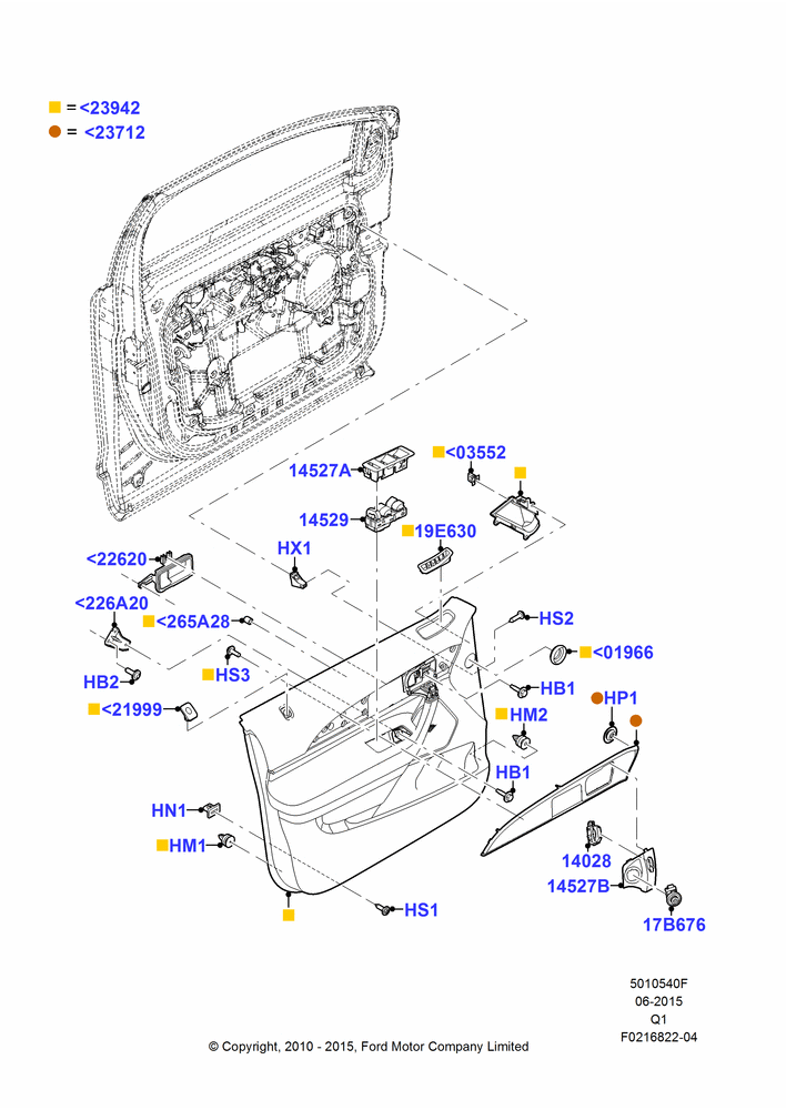 40F - Front Door Trim Panels, Lincoln/Mercury Series; 12/JUL/2010-24/DEC/2014