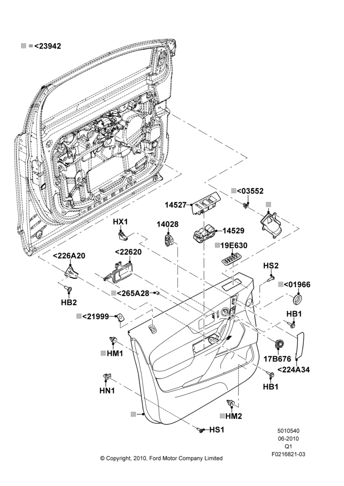 40E - Front Door Trim Panels, Ford Series; 12/JUL/2010-24/DEC/2014