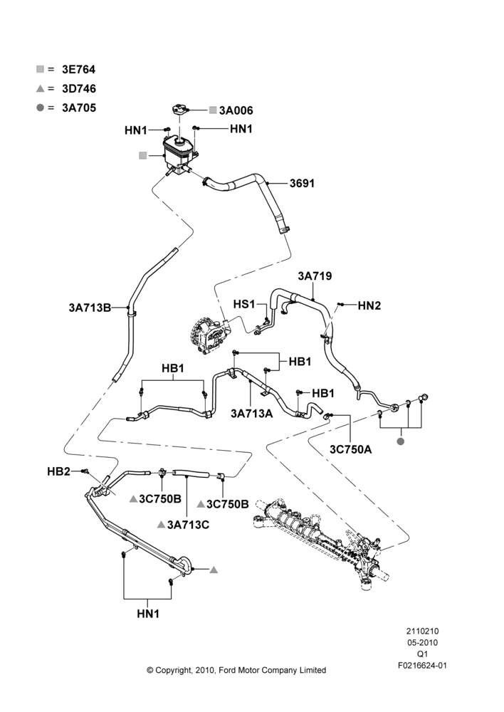 10B - Supply & Return Hoses - Power Strg, 3.5L 4V DOHC VCT SMPI V6 Gas, 3.7L DOHC V6 Gas.; 12/JUL/2010-05/NOV/2010