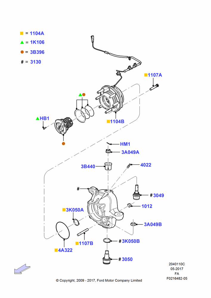 10C - Front Knuckle and Hub, Ford 250 Series, Ford 350 Series, LHD 4WD (Part Time Drive), With Single Rear Wheels; 22/FEB/2010-05/JUL/2016