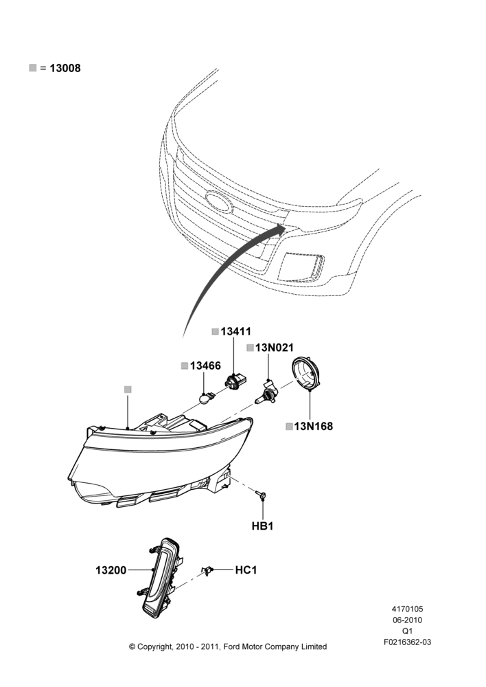 05C - Headlamps and Front Flasher Lamps, Ford Series, With Halogen Headlamp; 12/JUL/2010-24/DEC/2014