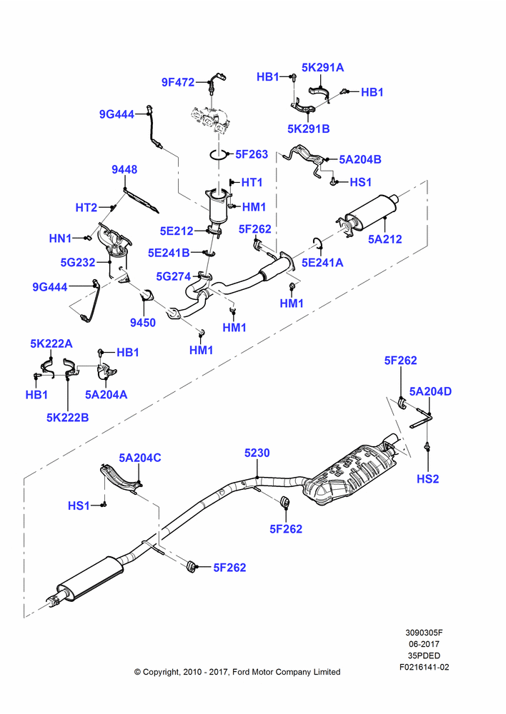 05F - Exhaust System, 3.5L 4V DOHC VCT SMPI V6 Gas; 10/MAY/2010-29/FEB/2012