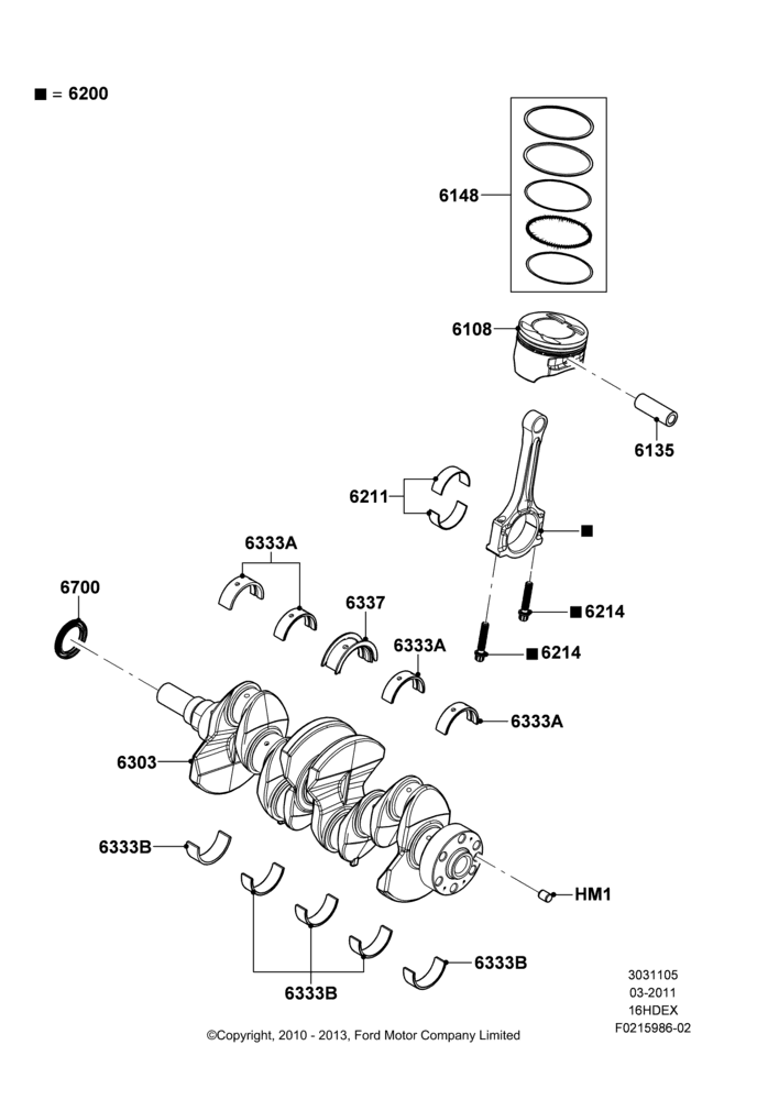 05B - Crankshaft/Pistons and Bearings, 1.6L TIVCT PFI Sigma; 26/APR/2010-27/APR/2013