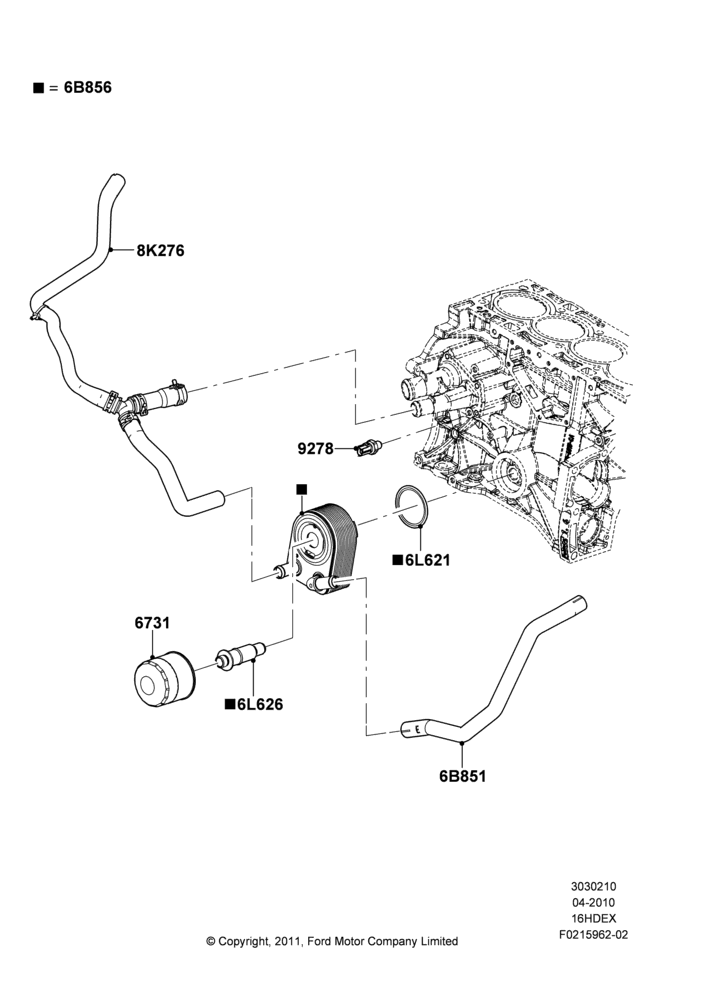 10B - Oil Cooler and Filter, 1.6L TIVCT PFI Sigma; 26/APR/2010-27/APR/2013