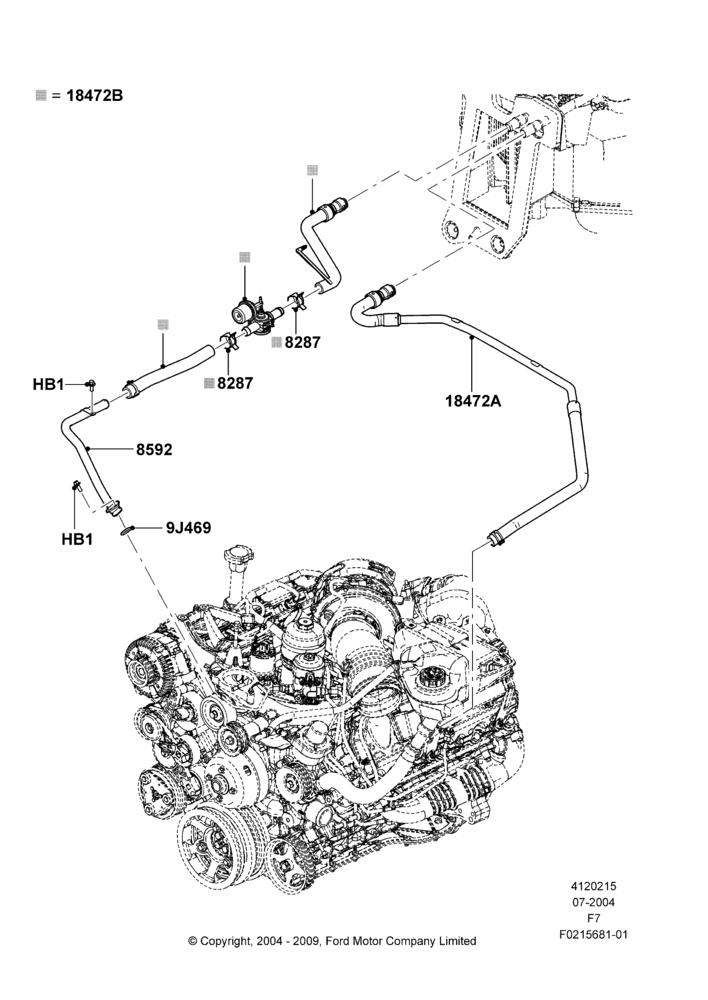 15D - Heater Hoses, 6.0L OHV Diesel V8, All Super Single/Double Cabs, Less Ambient Temp/Speed Pack, With Air Conditioning; 19/JUL/2004-18/DEC/2006