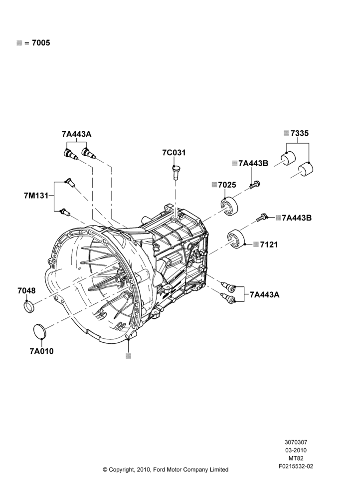07A - Manual Transmission External Cmpnts, 3.7L 4V PFI V6 NA Gas, 6 Speed Manual Transmission-MT82, 2.0 EcoBlue E, 2.0 EcoBlue F, Front Half; 22/MAR/2010-27/JUN/2014