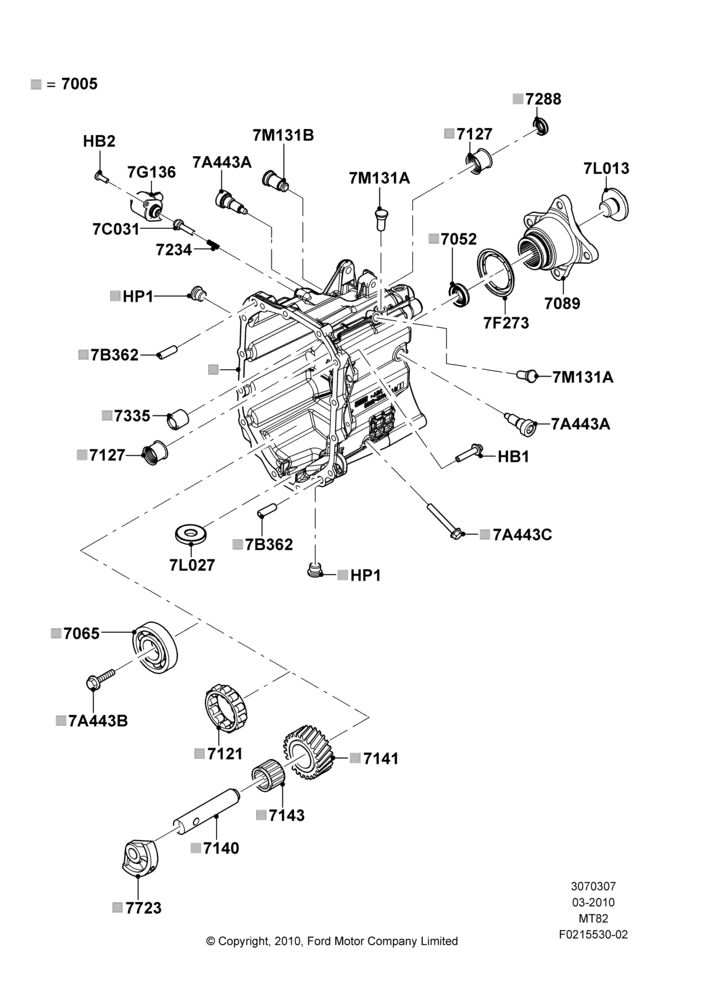 07D - Manual Transmission External Cmpnts, MOD 5.0L-4V DOHC SEFI NA, 6 Speed Manual Transmission-MT82, 2.0 EcoBlue E, 2.0 EcoBlue F, Rear Half; 22/MAR/2010-27/JUN/2014