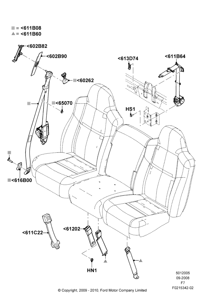 05V - Front Seat Belts, Regular Cab, With 40/20/40 Split Bench Frnt Seat; 16/SEP/2008-12/FEB/2010