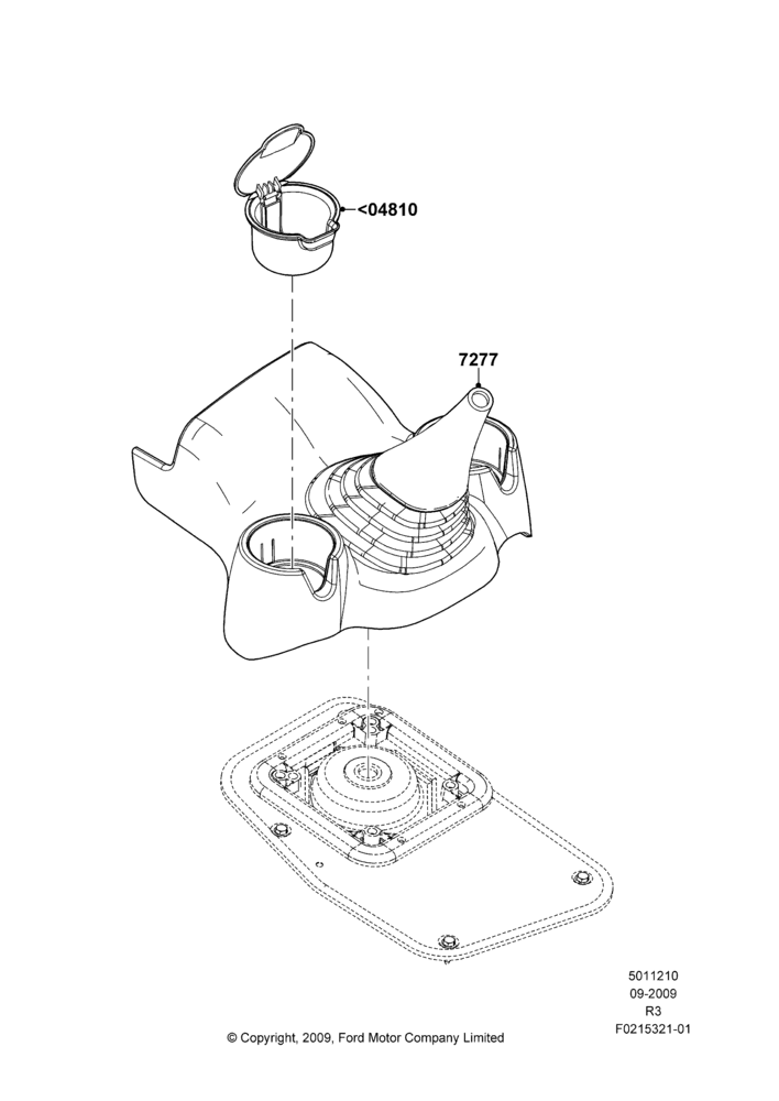 10G - Console - Floor, Console Ashtray With Removable Cup, Less Floor Mounted Console; 14/SEP/2009-16/DEC/2011