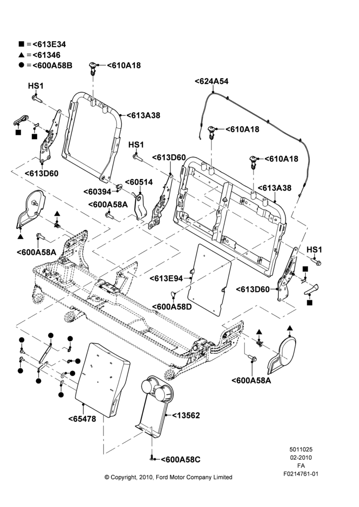 25C - Rear Seat Back, Crew Cab, With Second Row Flip / Fold Armrest; 22/FEB/2010-05/JUL/2016