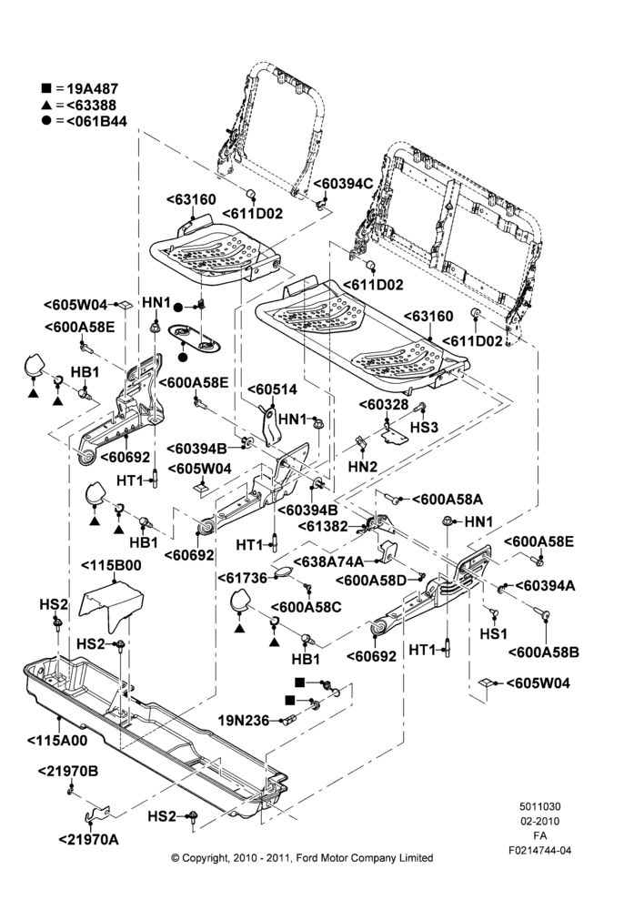 30C - Rear Seat Base, Crew Cab, With Second Row Flip / Fold Armrest; 22/FEB/2010-05/JUL/2016