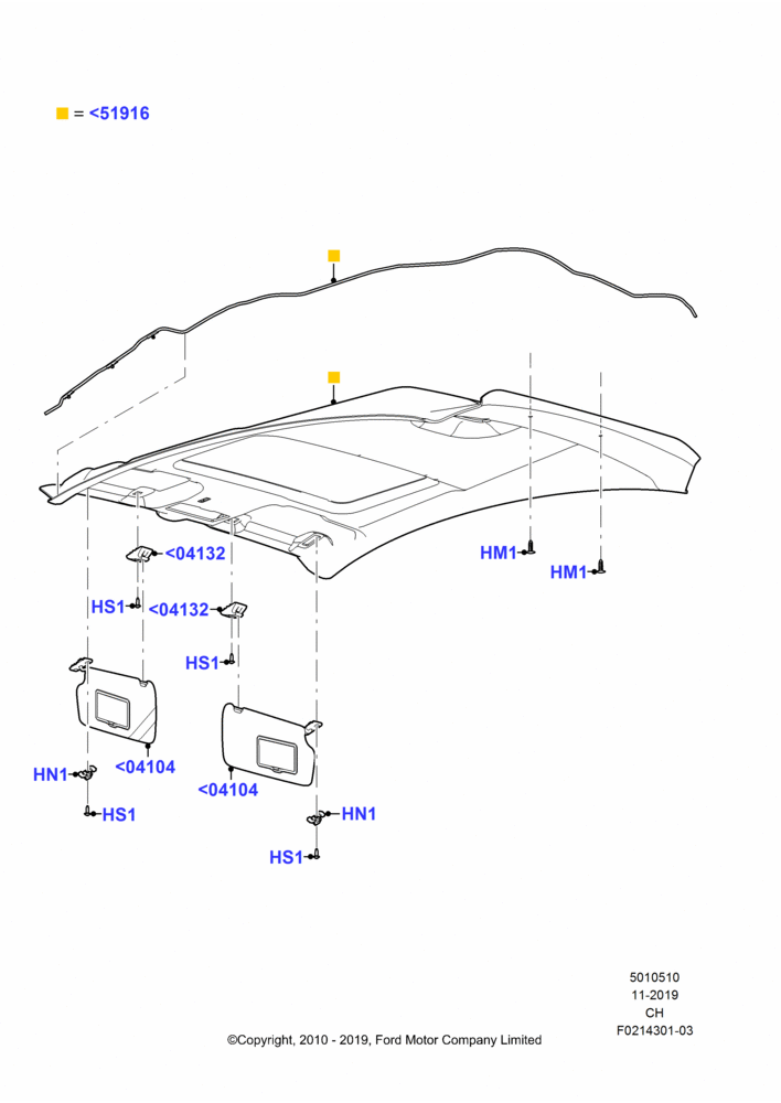 10B - Headlining and Sun Visors, 5 Door Sedan; 26/APR/2010-27/APR/2013