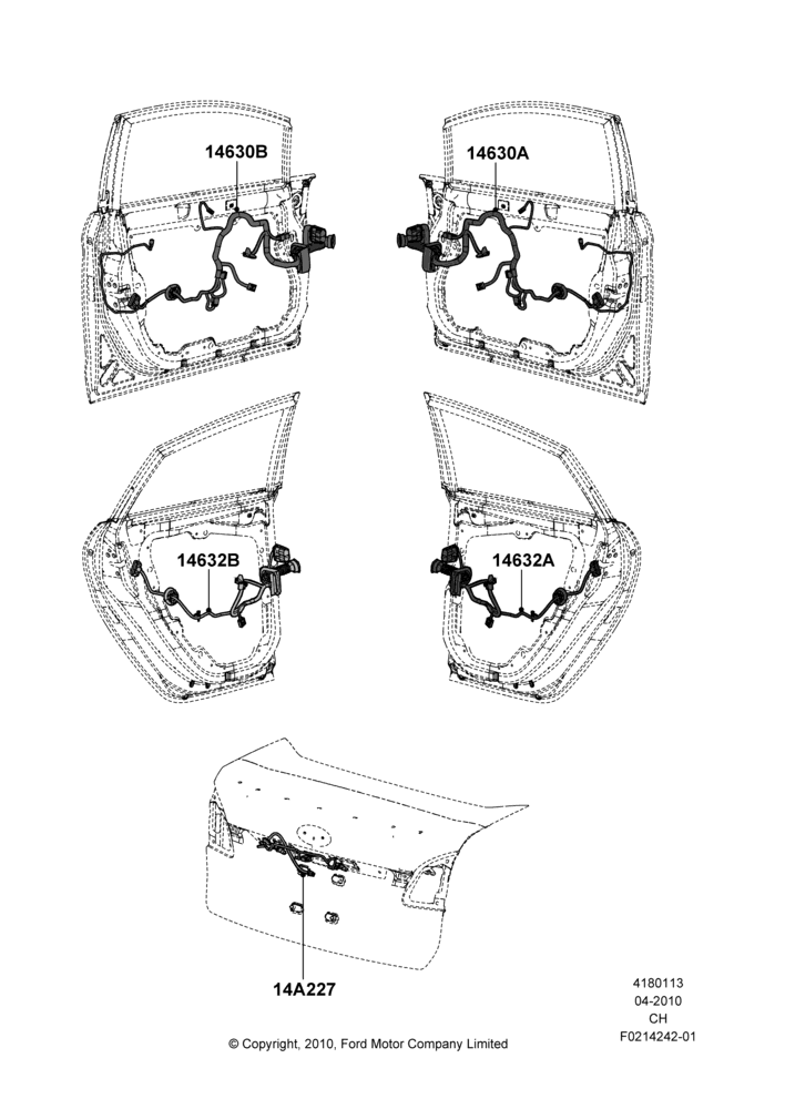 13B - Wiring - Body Closures, 4 Door Sedan; 26/APR/2010-27/APR/2013