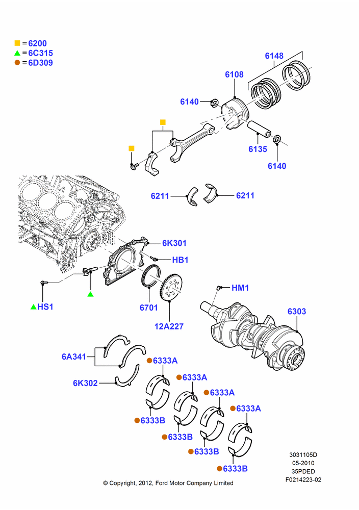 05D - Crankshaft/Pistons and Bearings, 3.5L Cyclone V6 Petrol TIVCT; 06/FEB/2012-01/MAR/2019
