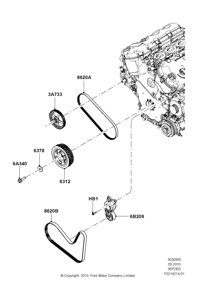 05D - Pulleys and Drive Belts, 3.5L Cyclone V6 Petrol TIVCT; 06/FEB/2012-01/MAR/2019