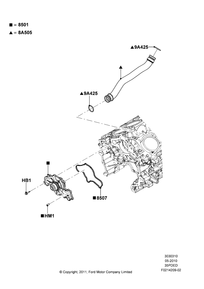10D - Water Pump, 3.5L Cyclone V6 Petrol TIVCT; 06/FEB/2012-01/MAR/2019