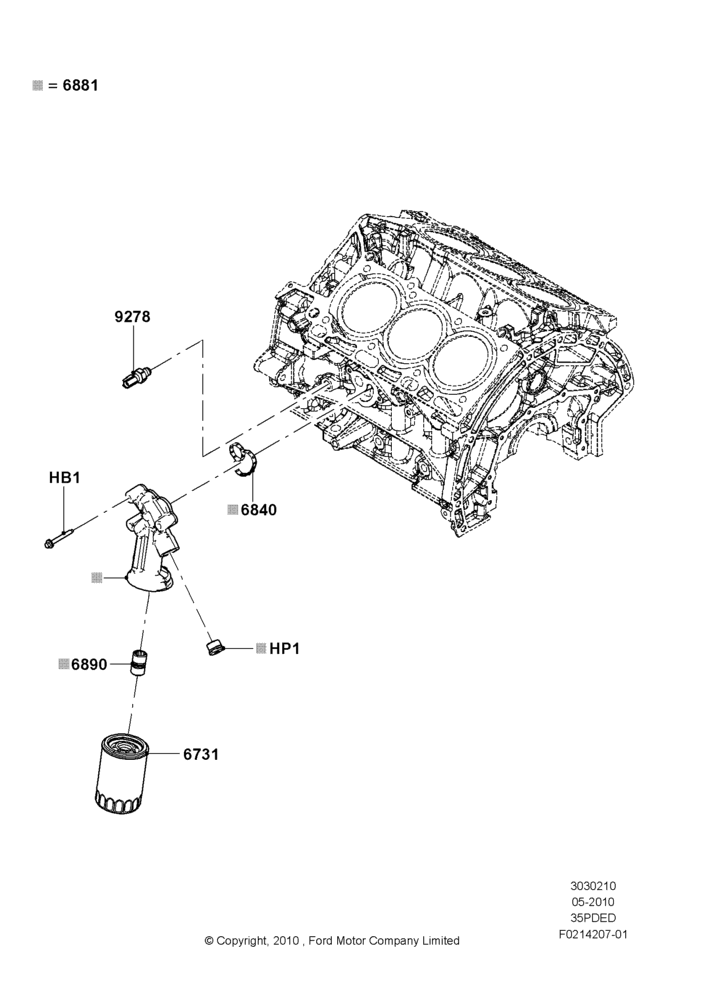 10F - Oil Cooler and Filter, 3.5L Cyclone V6 Petrol TIVCT, Less Engine Oil Cooler; 06/FEB/2012-01/MAR/2019