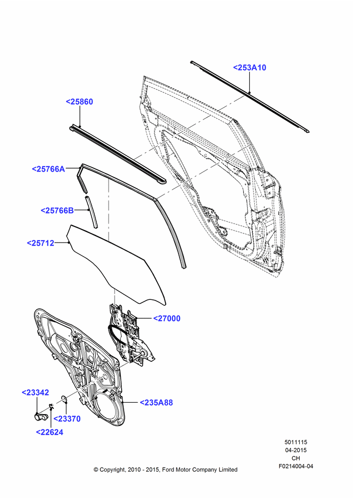 15A - Rear Door Glass and Window Controls, With Manual Front Windows; 26/APR/2010-27/APR/2013